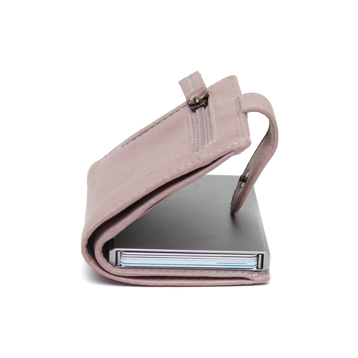 Solid Antique Brass Hardware &amp; Heavy-Duty Dual Zipper Detail on Kaunas Full-Grain Leather Card Holder da Donna