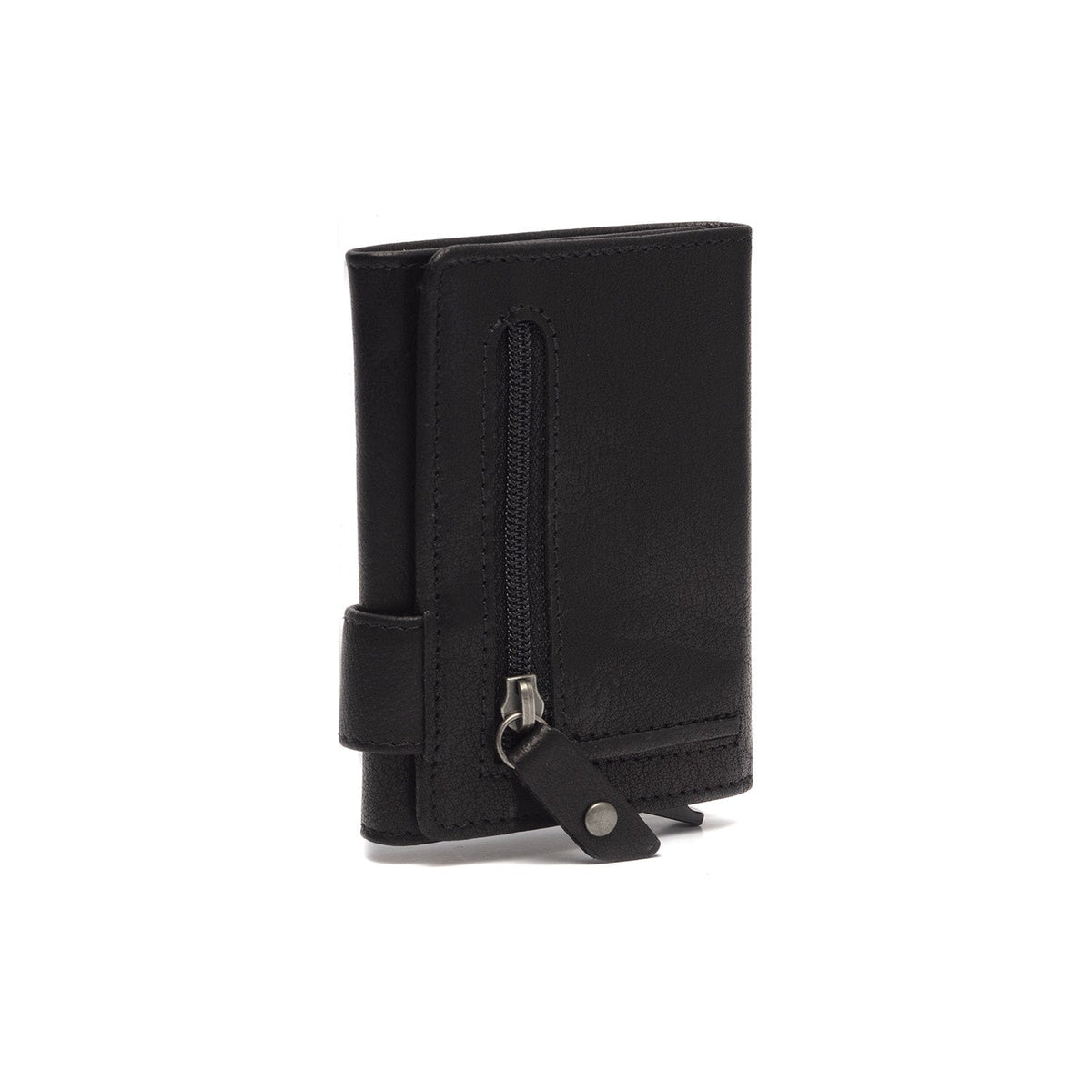 Solid Antique Brass Hardware &amp; Heavy-Duty Dual Zipper Detail on Portland Full-Grain Leather Card Holder da Donna