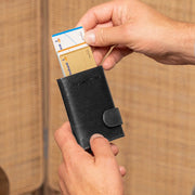 Classic 100% Full-Grain Leather Card Holder - Rear Perspective Showing Reinforced Leather Straps &amp; Stitching