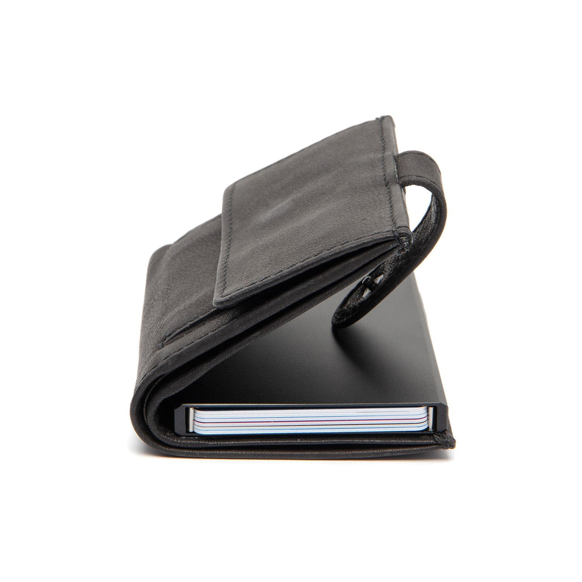 Torola Full-Grain Leather Card Holder da Donna - Structured Side Profile Showing Gusset Depth &amp; Expansion Capacity