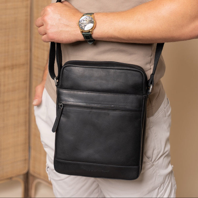 Anzora Full-Grain Leather Crossbody Bag da Uomo