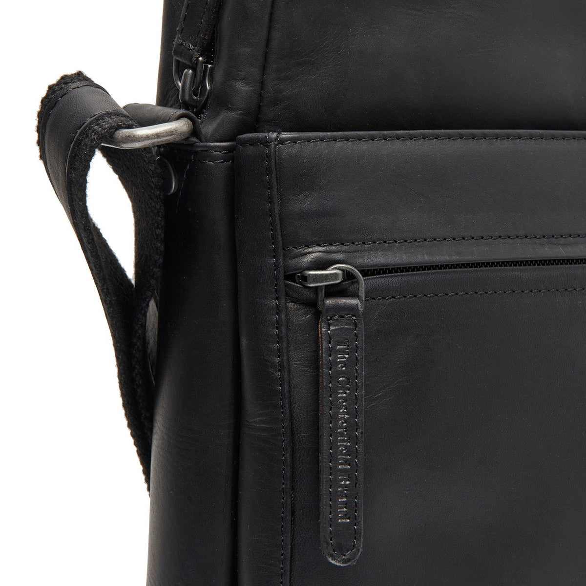 Anzora Full-Grain Leather Crossbody Bag da Uomo - Structured Side Profile Showing Gusset Depth &amp; Expansion Capacity