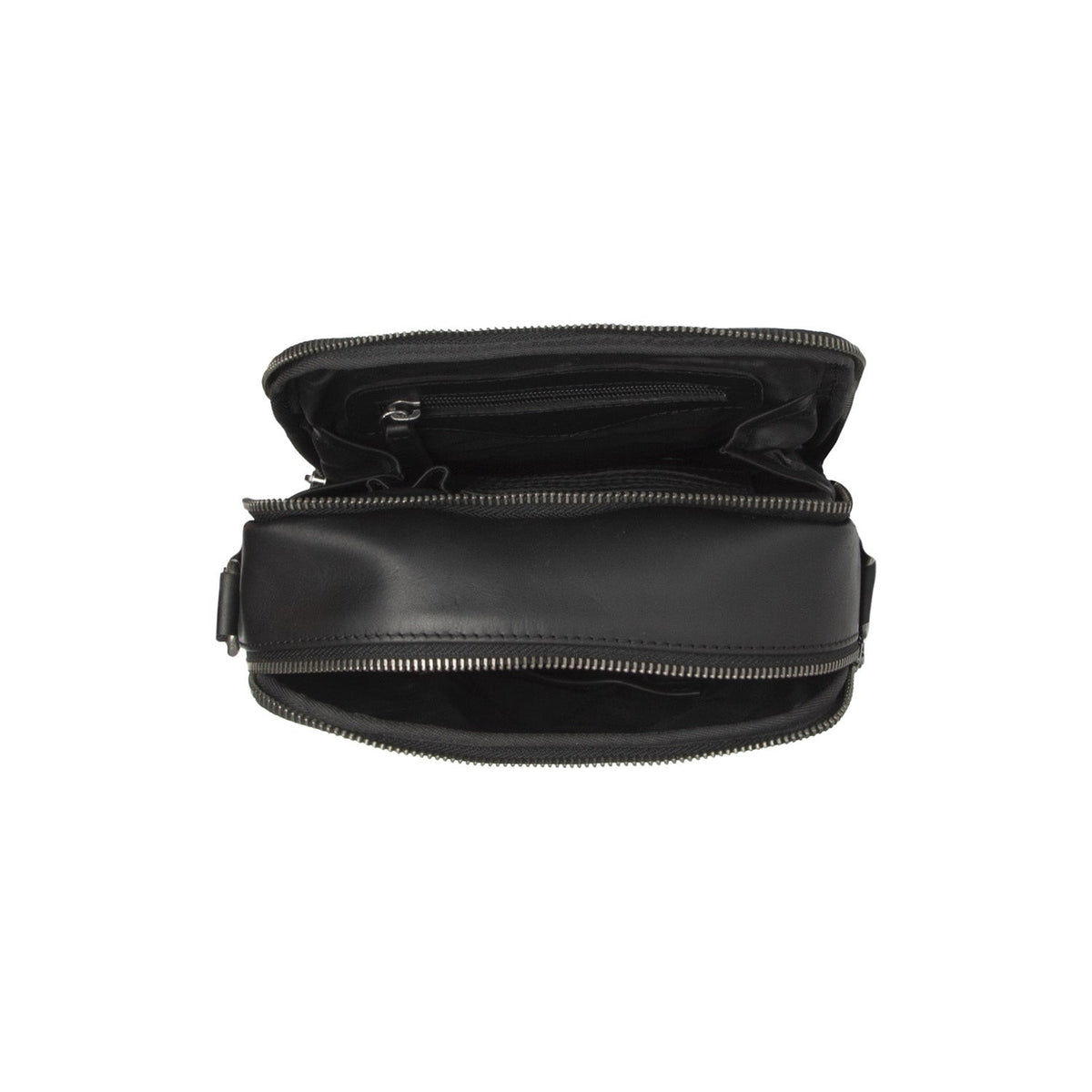 Solid Antique Brass Hardware &amp; Heavy-Duty Dual Zipper Detail on Arendal Full-Grain Leather Crossbody Bag da Uomo
