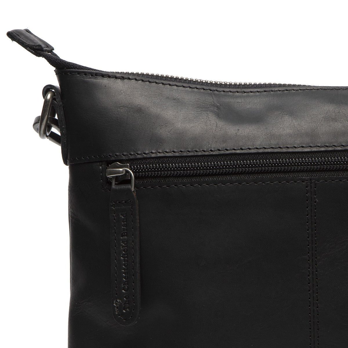 Solid Antique Brass Hardware &amp; Heavy-Duty Dual Zipper Detail on Faro Full-Grain Leather Crossbody Bag da Donna