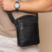 Classic 100% Full-Grain leather Bag - Rear Perspective Showing Reinforced Leather Straps &amp; Stitching