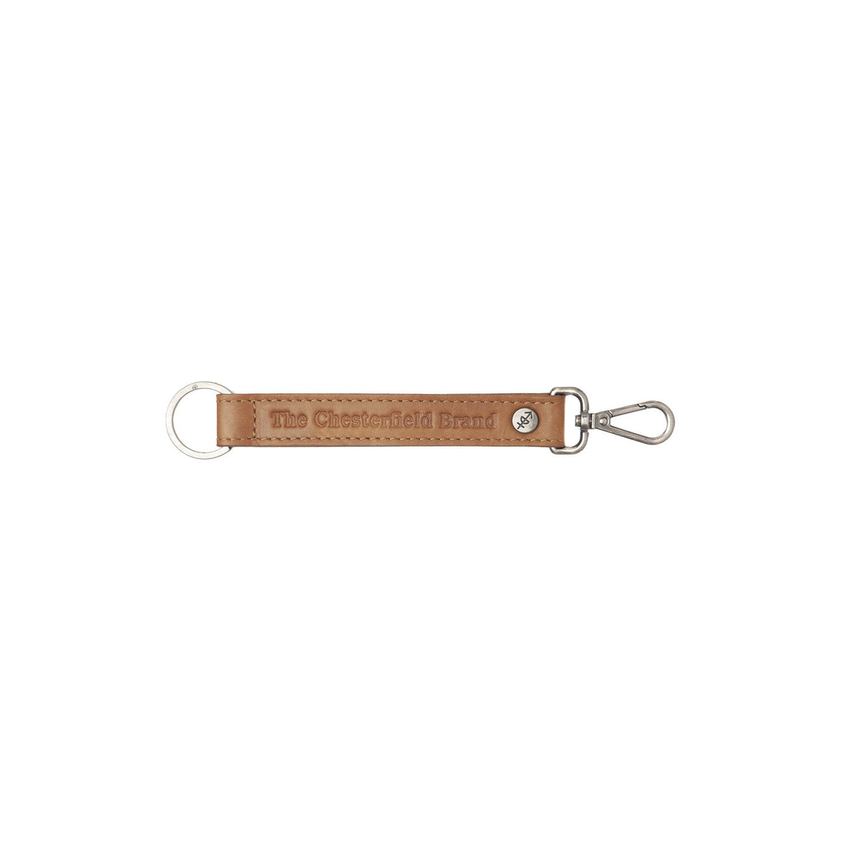 Leather Key Ring Cognac da Donna in Cognac 100% Full-Grain Leather - Vista frontale e linea su misura | Acquista online