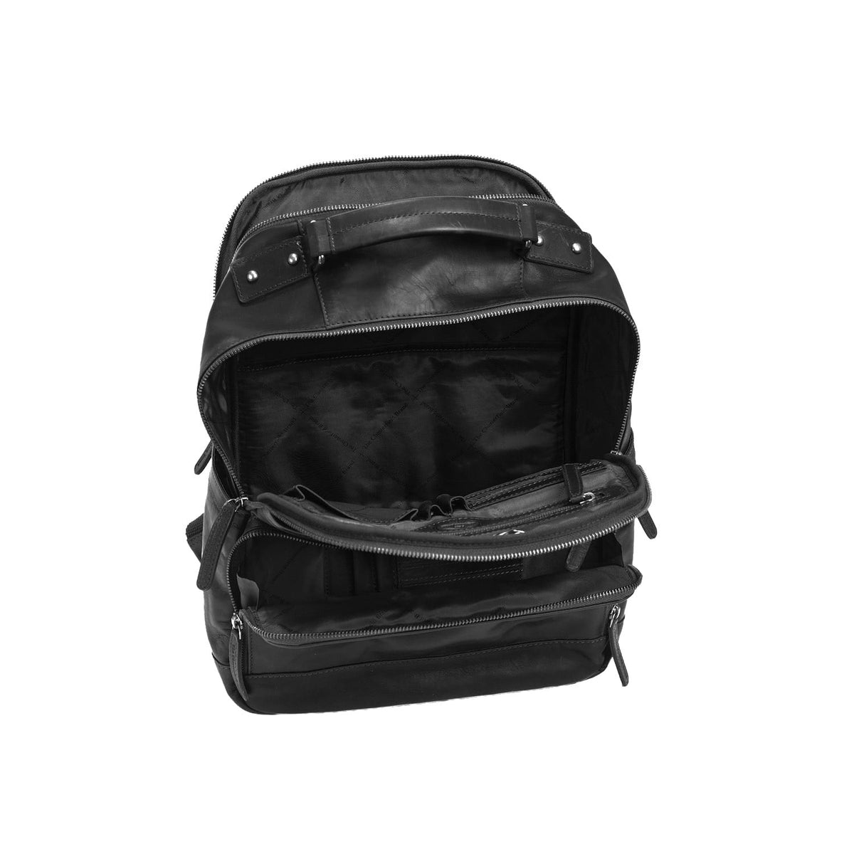 Solid Antique Brass Hardware &amp; Heavy-Duty Dual Zipper Detail on Austin Full-Grain Leather Laptop Backpack da Donna