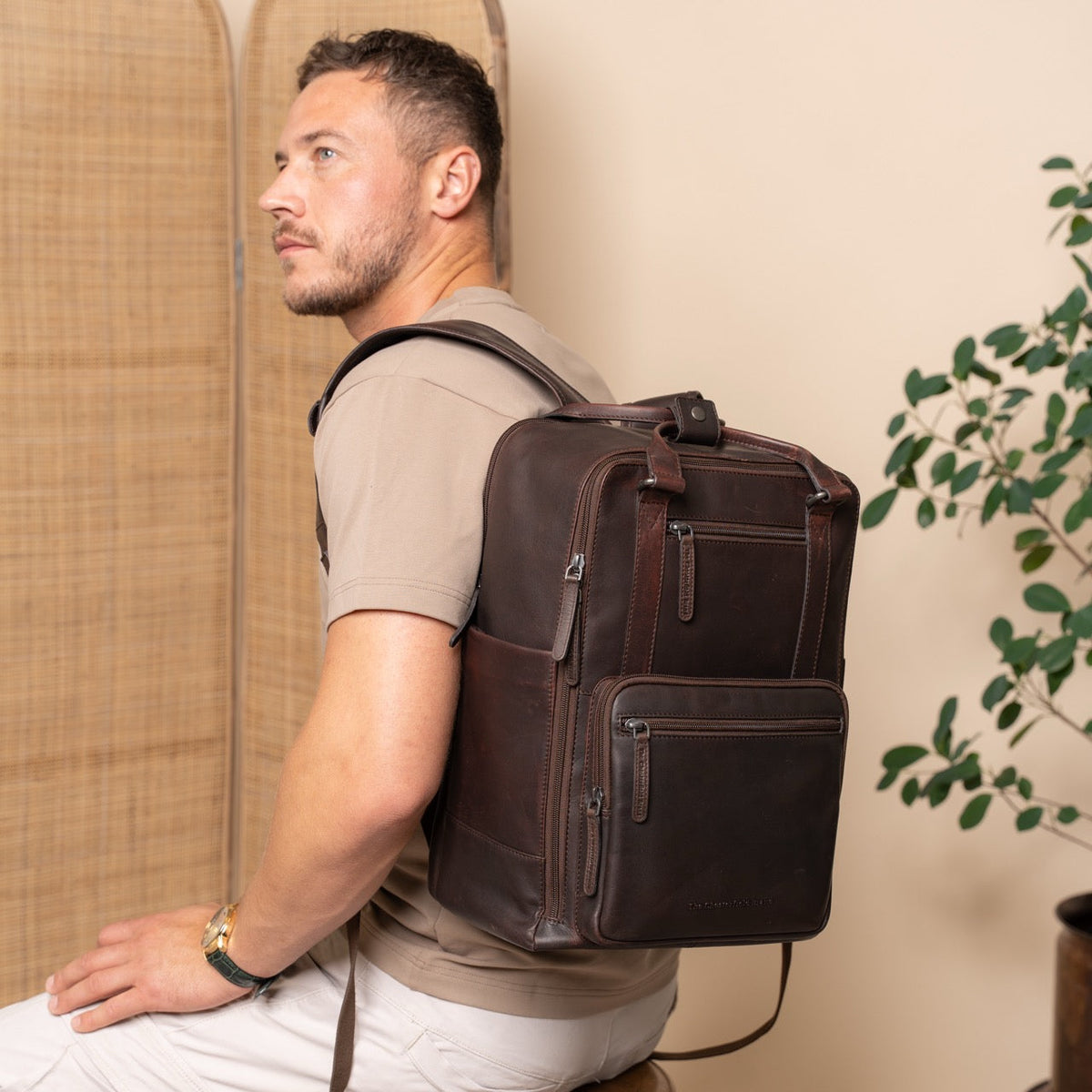 Calden Full-Grain Leather Laptop Backpack da Donna – Vista prodotto alternativa 2