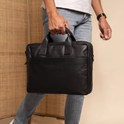 Frazer Full-Grain Leather Laptop Bag da Donna - Structured Side Profile Showing Gusset Depth &amp; Expansion Capacity