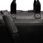 Solid Antique Brass Hardware &amp; Heavy-Duty Dual Zipper Detail on Levanto Full-Grain Leather Laptop Bag da Donna