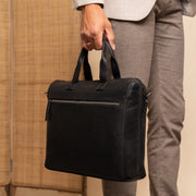 Levanto Full-Grain Leather Laptop Bag da Donna - Structured Side Profile Showing Gusset Depth &amp; Expansion Capacity