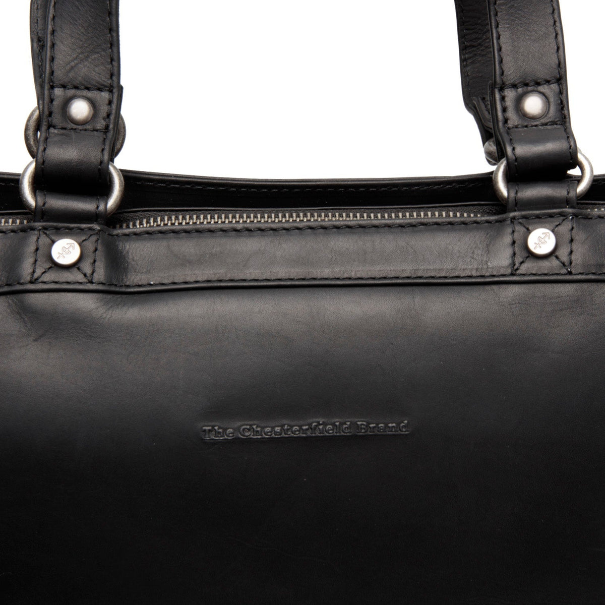 Solid Antique Brass Hardware &amp; Heavy-Duty Dual Zipper Detail on Manly Full-Grain Leather Laptop Bag da Donna
