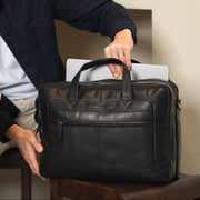 Black 100% Full-Grain leather Vest - Vista posteriore Showing Tailored Shoulder Fit &amp; Clean Hemline