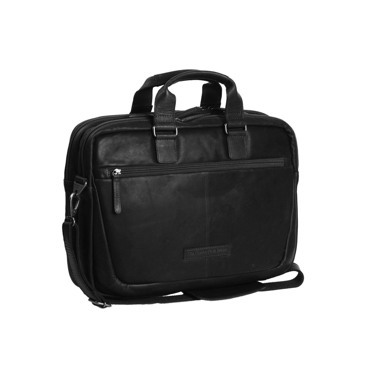 Seth Full-Grain Leather Laptop Bag in classica vera pelle pieno fiore 100% - Full Exterior Vista frontale e silhouette sartoriale | Acquista online