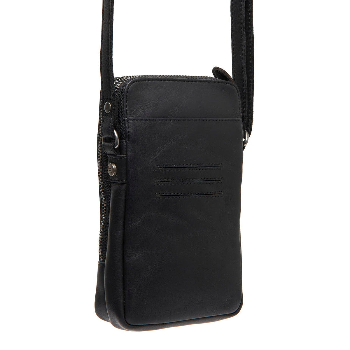 Tailored Rib Cuffs &amp; Hem Craftsmanship Construction Detail on Alesund Full-Grain Leather Phone Bag da Donna