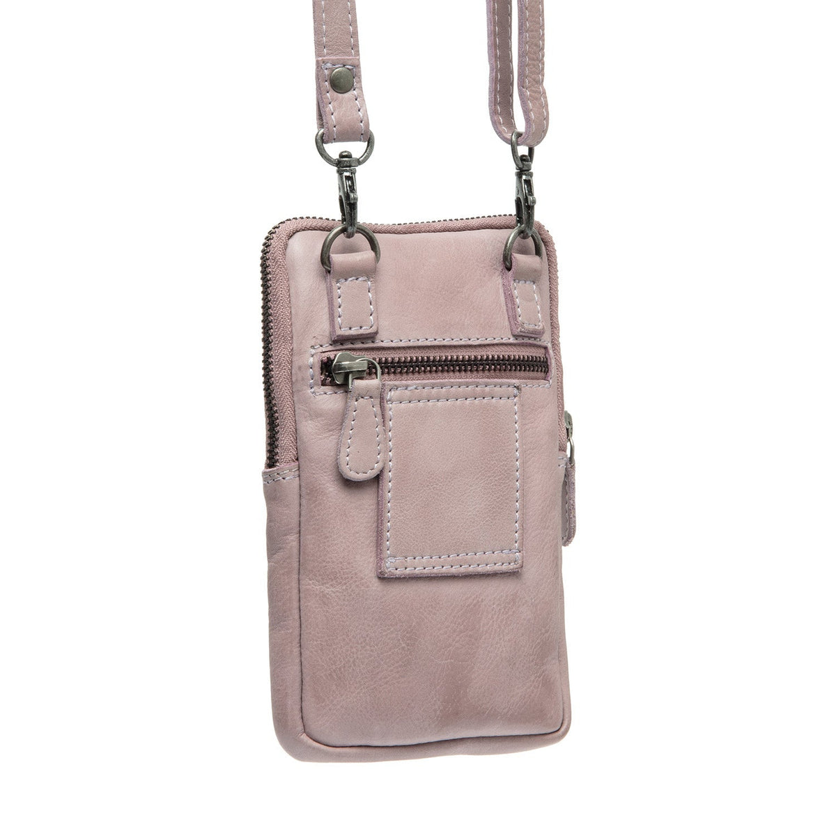 Tailored Rib Cuffs &amp; Hem Craftsmanship Construction Detail on Salta Full-Grain Leather Phone Bag da Donna