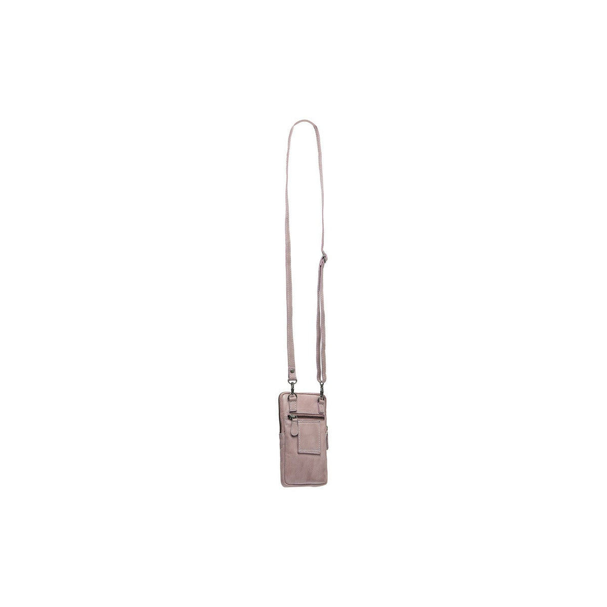 Styled Fit Perspective of Salta Full-Grain Leather Phone Bag da Donna on Model - Natural Daylight Drape