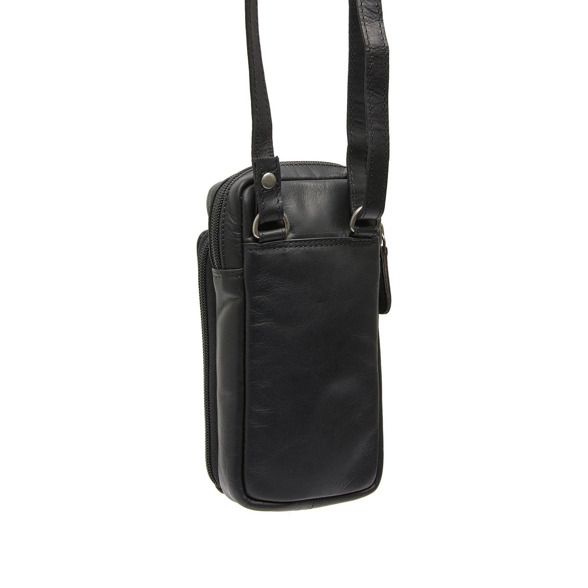 Styled Fit Perspective of Valdes Full-Grain Leather Phone Bag da Donna on Model - Natural Daylight Drape