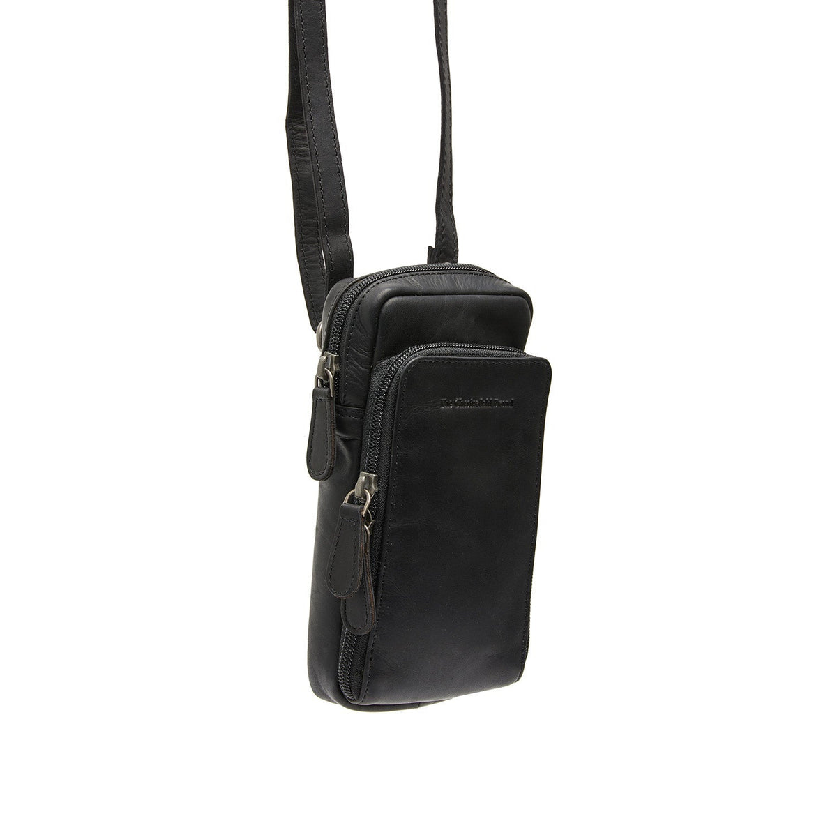 Valdes Full-Grain Leather Phone Bag in classica vera pelle pieno fiore 100% - Vista frontale e silhouette sartoriale | Acquista online