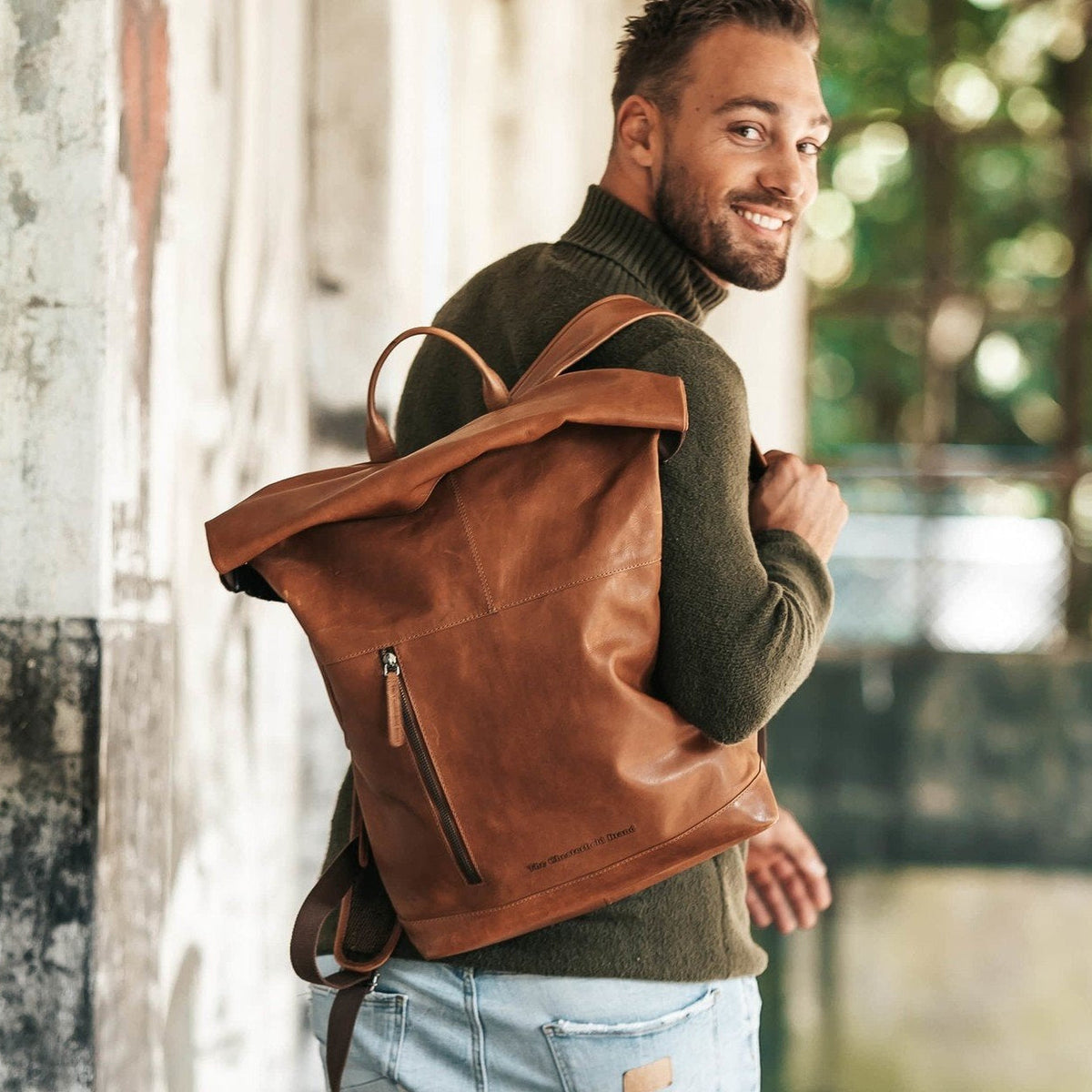 Liverpool Full-Grain Leather Roll-top Backpack da Donna – Vista prodotto alternativa 2