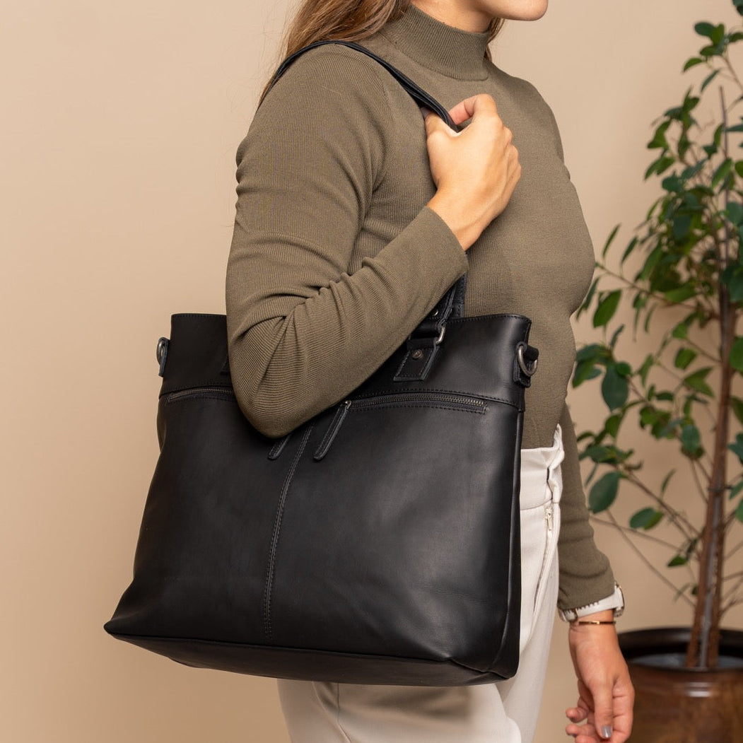 Classic 100% Full-Grain leather Bag - Rear Perspective Showing Reinforced Leather Straps &amp; Stitching