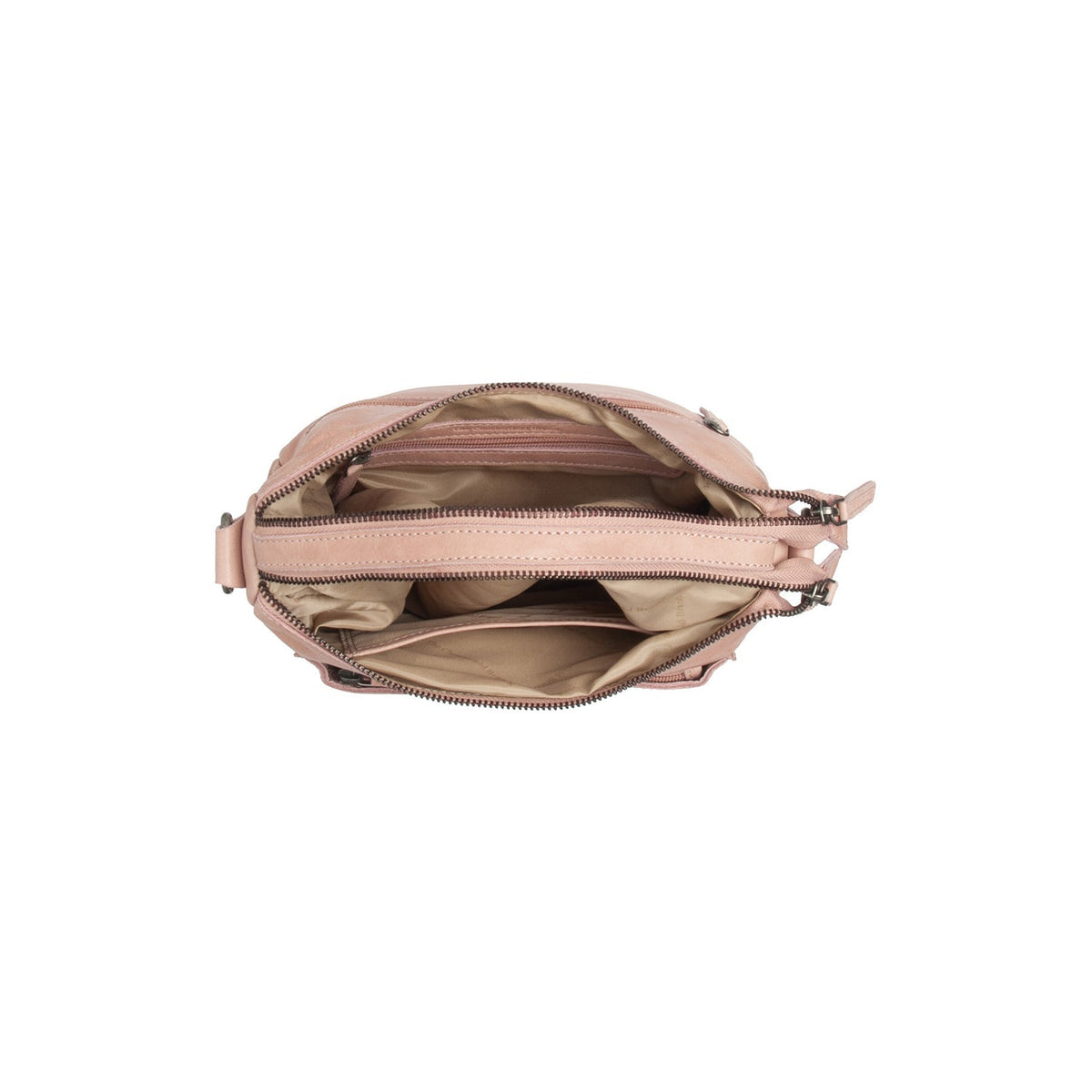 Solid Antique Brass Hardware &amp; Heavy-Duty Dual Zipper Detail on Caroline Full-Grain Leather Shoulder Bag da Donna