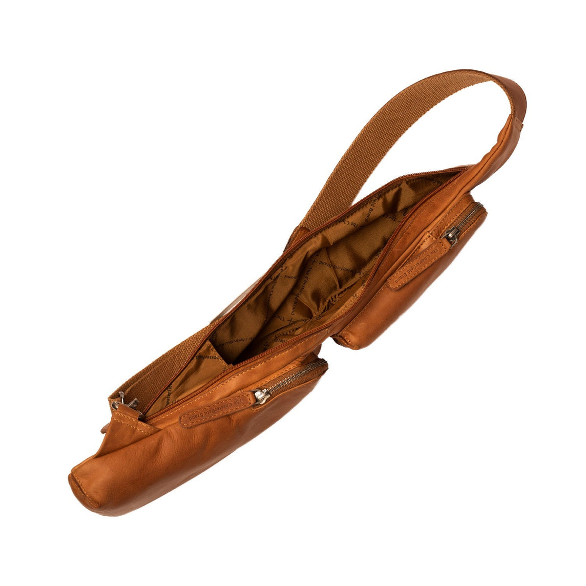 Cognac Leather Sling Bag Logan da Donna, detail view 5