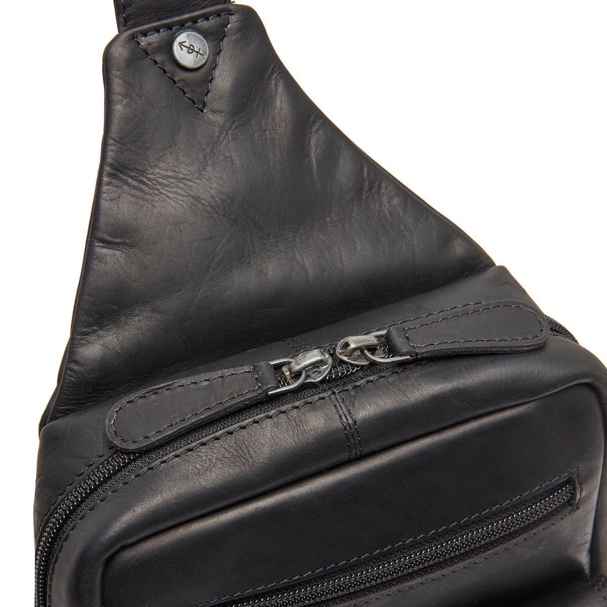 Solid Antique Brass Hardware &amp; Heavy-Duty Dual Zipper Detail on Leather Sling Bag Turelle da Donna