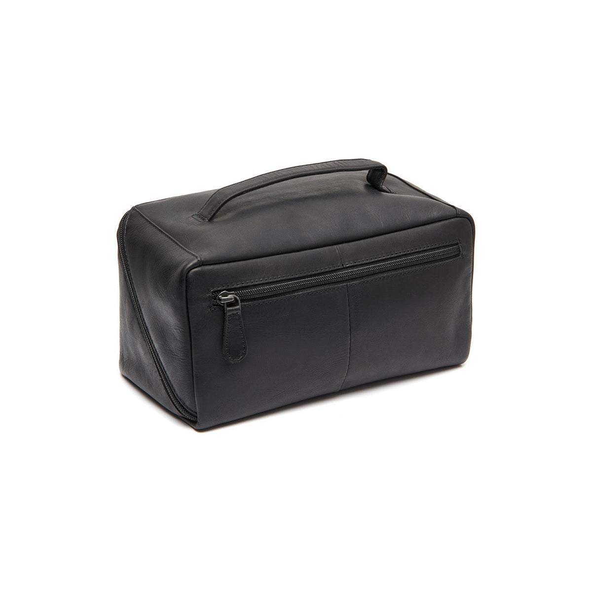 Tailored Rib Cuffs &amp; Hem Craftsmanship Construction Detail on Elmia Full-Grain Leather Toiletry Bag da Donna