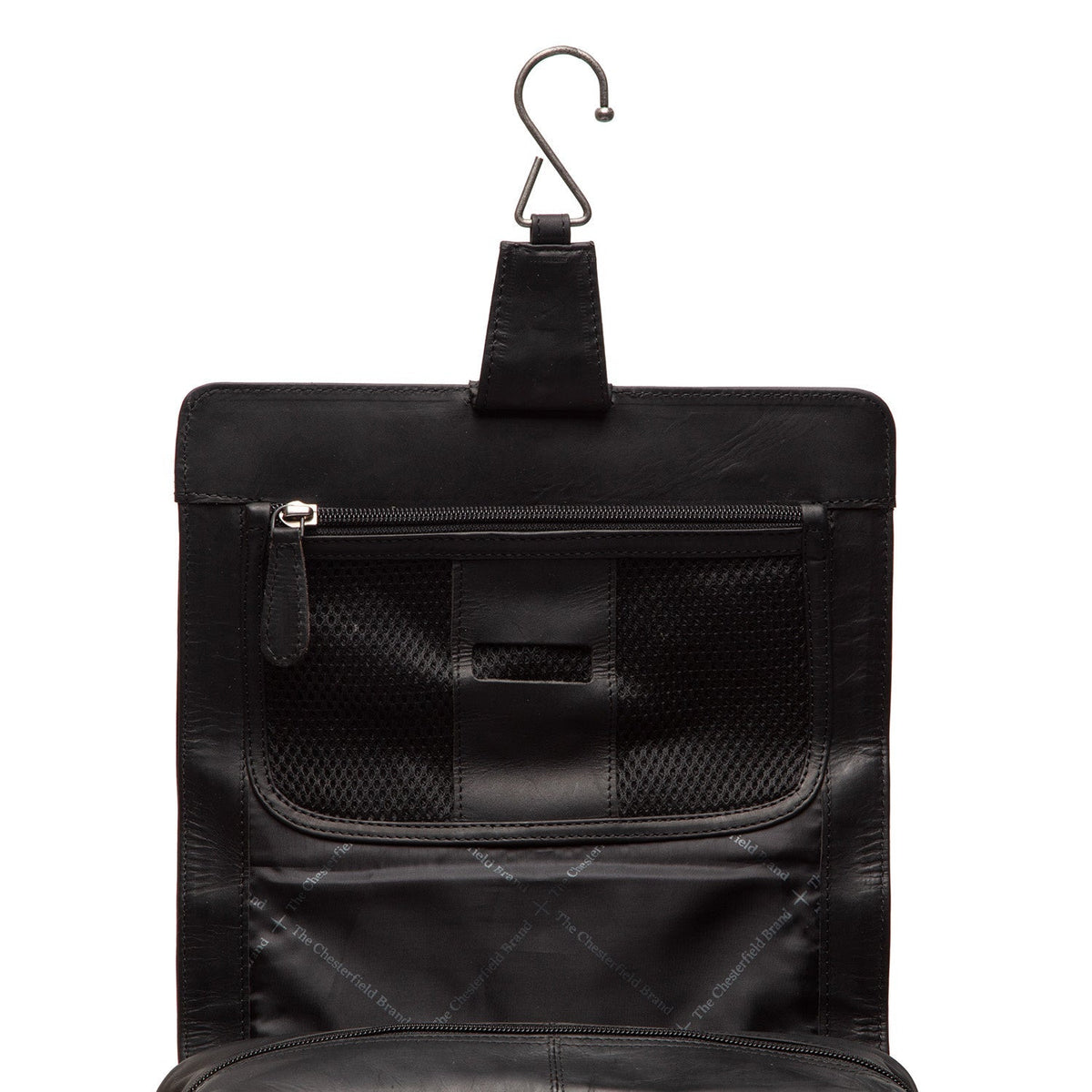Dettaglio ravvicinato of Classic Collar &amp; Heavy-Duty Zipper Hardware on Rosario Full-Grain Leather Toiletry Bag da Donna