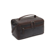 Styled Fit Perspective of Trevia Full-Grain Leather Toiletry Bag da Donna on Model - Natural Daylight Drape