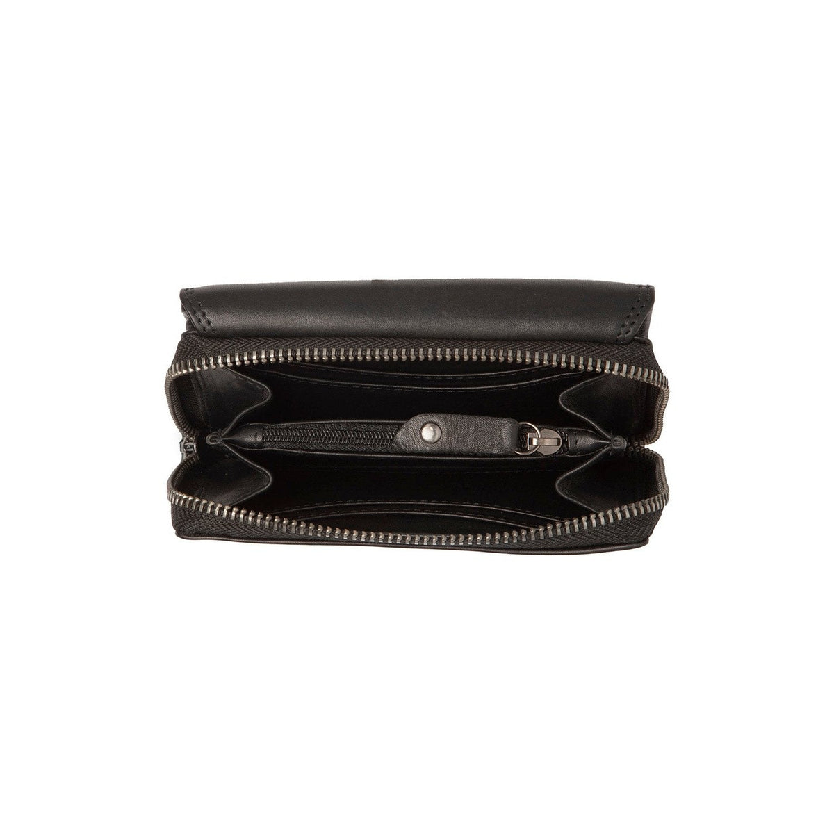 Solid Antique Brass Hardware &amp; Heavy-Duty Dual Zipper Detail on Salviano Full-Grain Portafoglio in Pelle da Donna