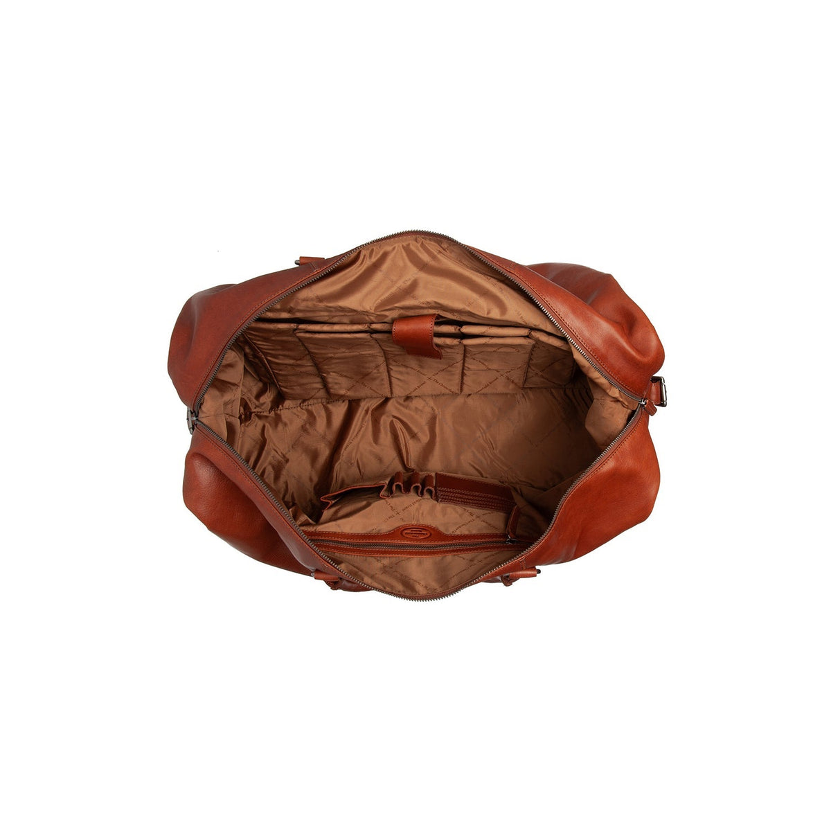 Solid Antique Brass Hardware &amp; Heavy-Duty Dual Zipper Detail on Cavoli Full-Grain Leather Weekender Bag da Donna