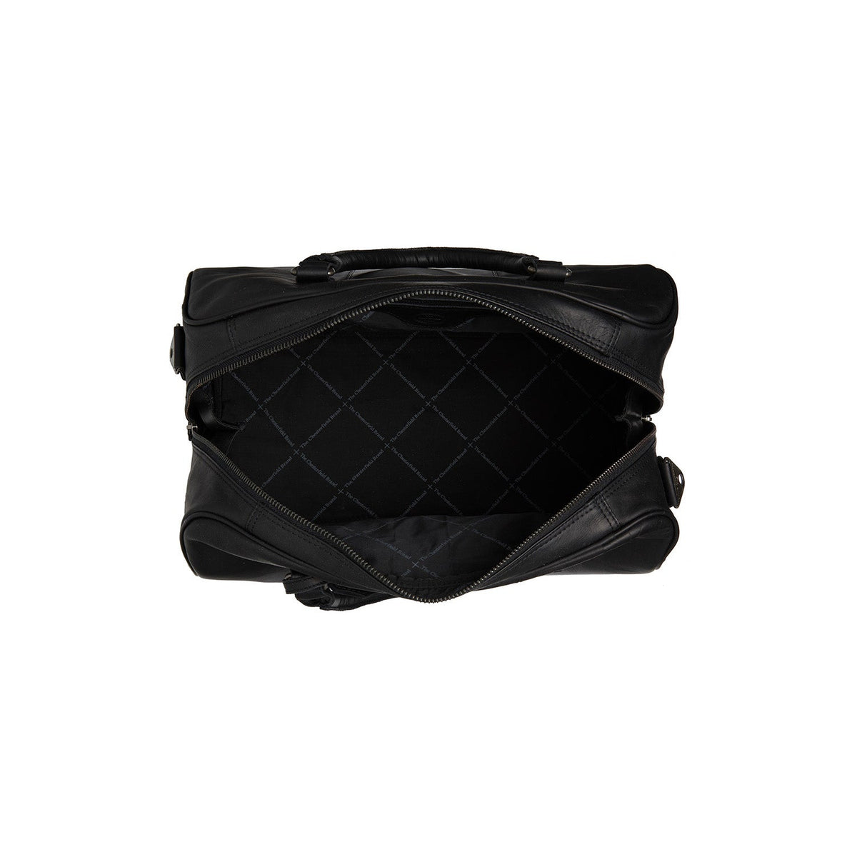Solid Antique Brass Hardware &amp; Heavy-Duty Dual Zipper Detail on Liam Full-Grain Leather Weekender Bag da Donna