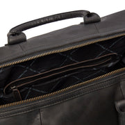 Solid Antique Brass Hardware &amp; Heavy-Duty Dual Zipper Detail on Portsmouth Full-Grain Leather Weekender Bag da Donna