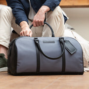 Classic 100% Full-Grain Leather Duffle Bag - Rear Perspective Showing Reinforced Leather Straps &amp; Stitching