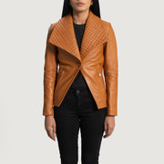 Women's Lee Cuoio Marrone Blazer in Pelle in Pelle da Donna in Tan Brown Sheepskin Leather - Vista frontale e linea su misura | Acquista online