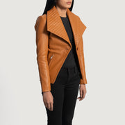 Tan Brown Sheepskin leather Blazer - Vista posteriore Showing Tailored Shoulder Fit &amp; Clean Hemline