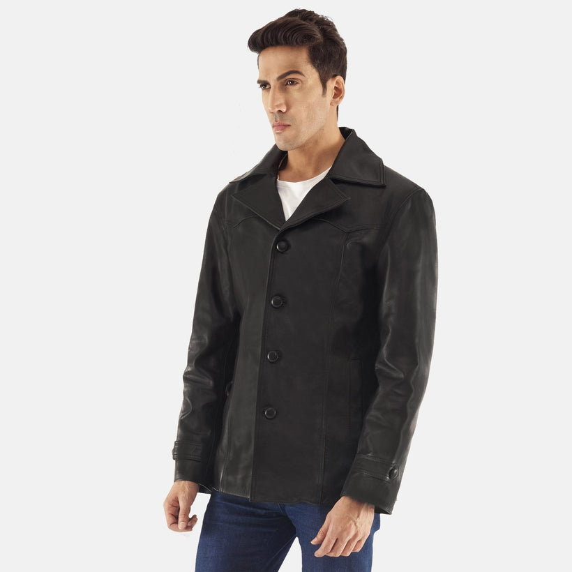 Leo Nero Cappotto in Pelle da Uomo