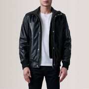 Lester Marrone Suede Bomber in Pelle da Uomo For Men in Brown Goatskin Suede - Vista frontale e linea su misura | Acquista online