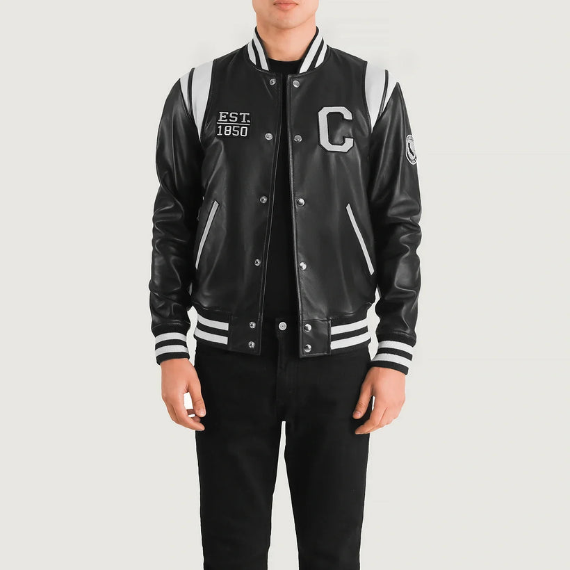 Liberte California Nero Leather Varsity Giacca in Pelle da Uomo