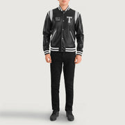 Liberte Texas Nero Leather Varsity Giacca in Pelle da Uomo - Lateral Side Profile View Showing Sleeve Cut &amp; Athletic Taper Fit