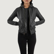 Luna Hooded Bomber in Pelle da Donna – Vista prodotto alternativa 1