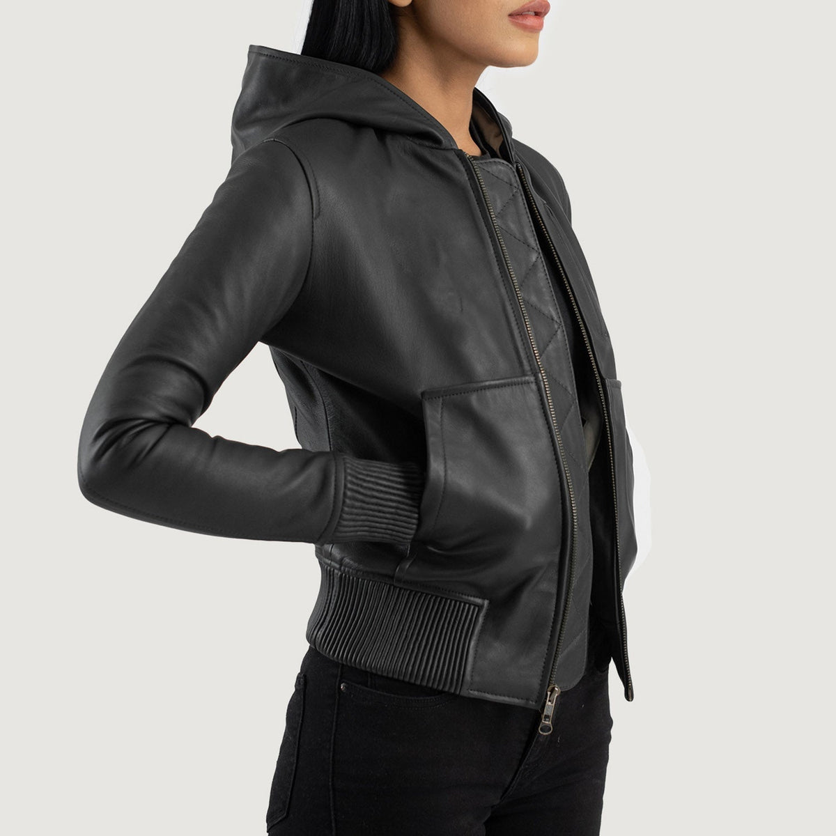 Luna Hooded Bomber in Pelle da Donna – Vista prodotto alternativa 2