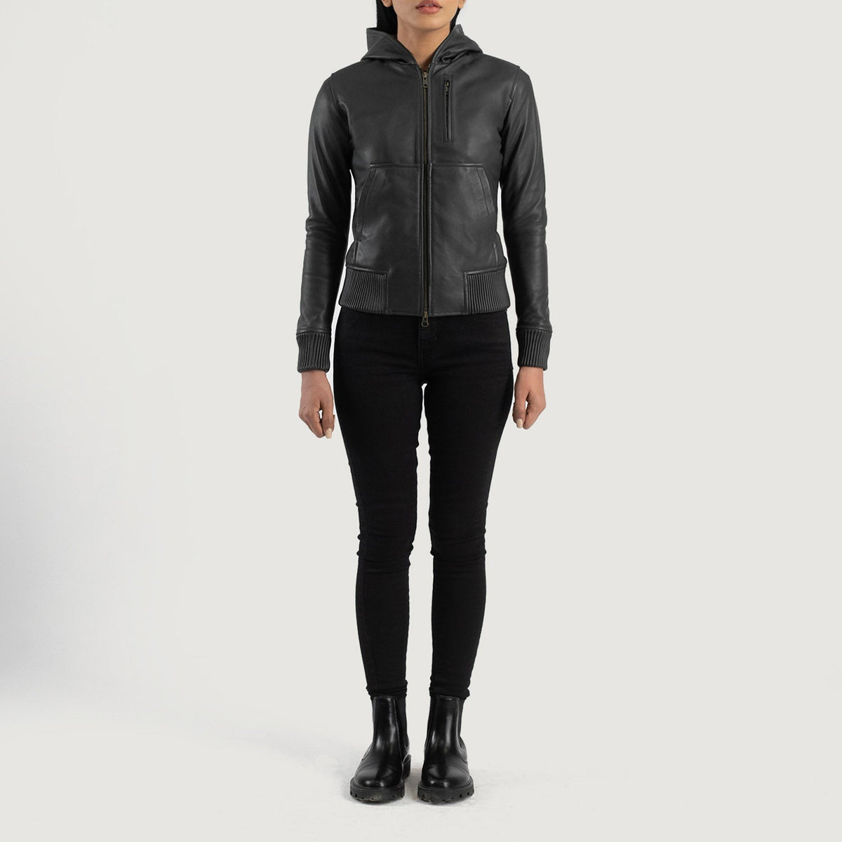 Luna Hooded Bomber in Pelle da Donna – Vista prodotto alternativa 3