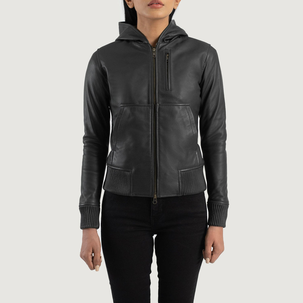 Luna Hooded Bomber in Pelle da Donna – Vista prodotto alternativa 4