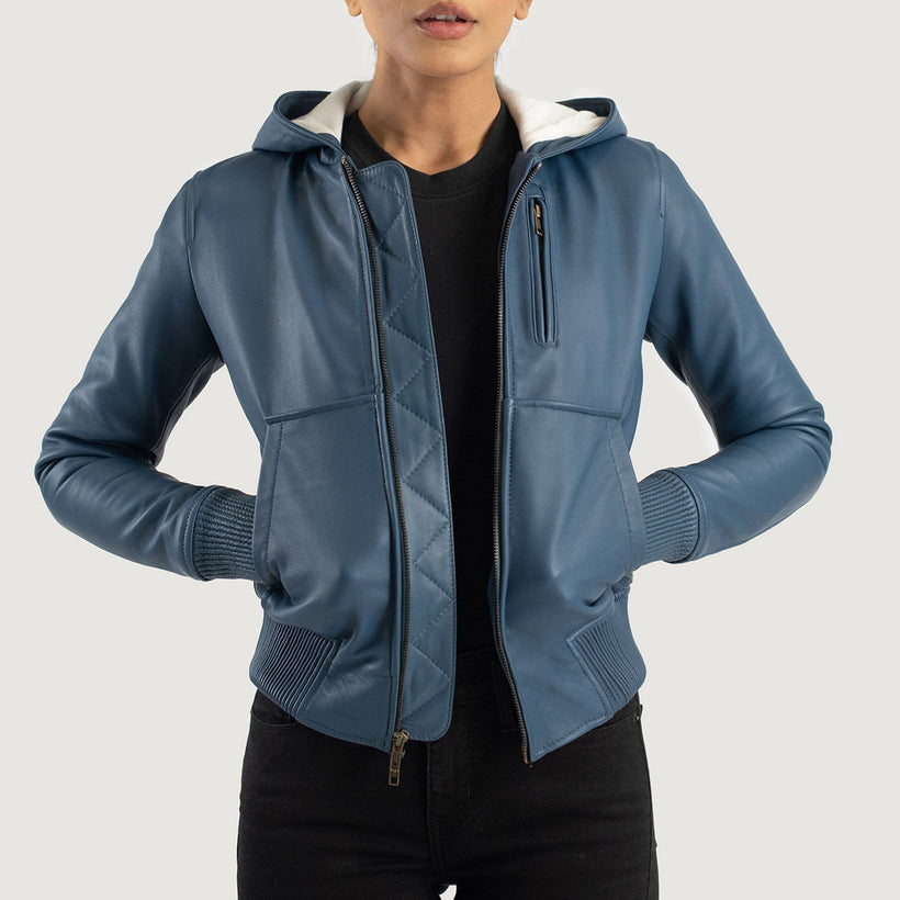 Luna Hooded Bomber in Pelle da Donna