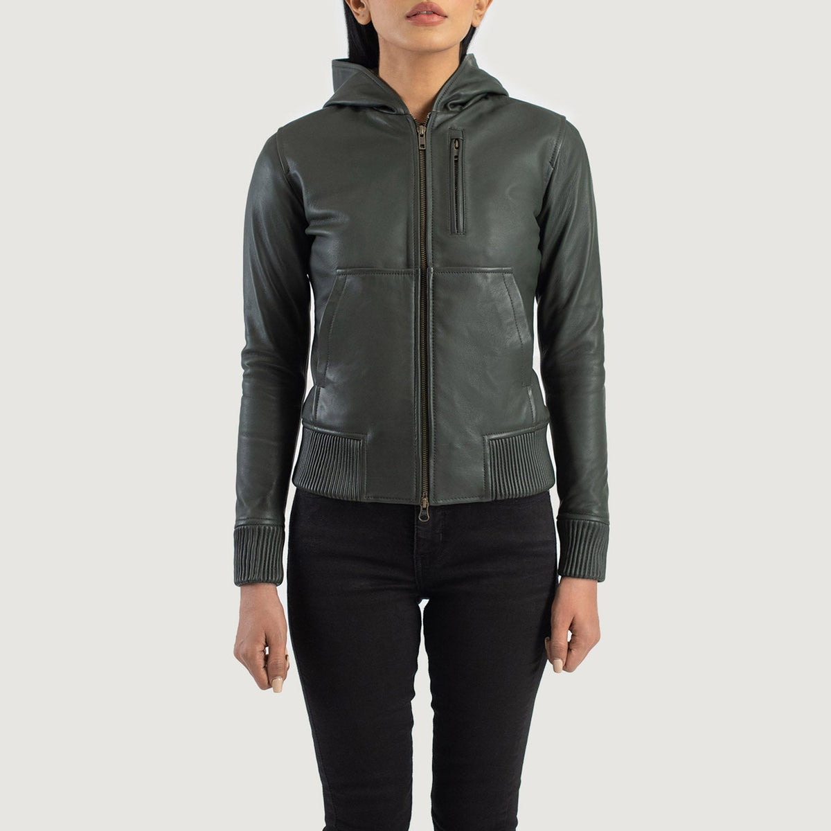 Luna Hooded Bomber in Pelle da Donna – Vista prodotto alternativa 4
