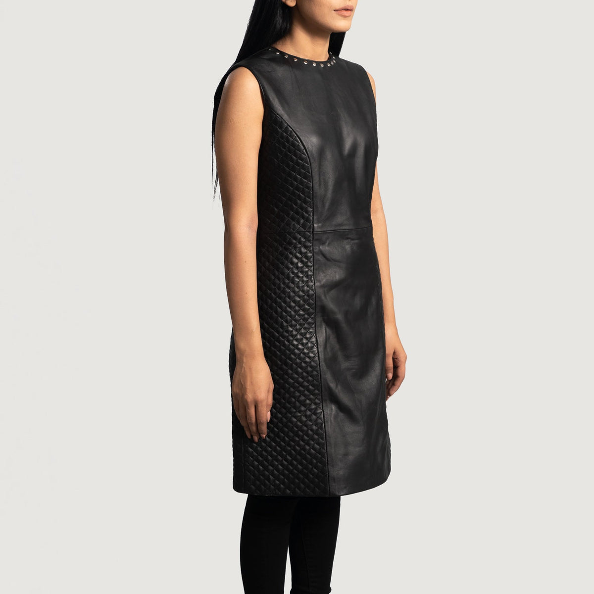 Black Sheepskin leather Coat - Back View Showing Tailored Shoulder Fit & Clean Hemline