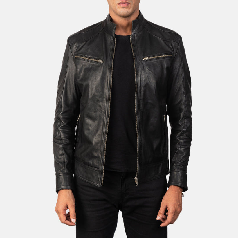 Mack Nero Giacca Biker in Pelle da Uomo